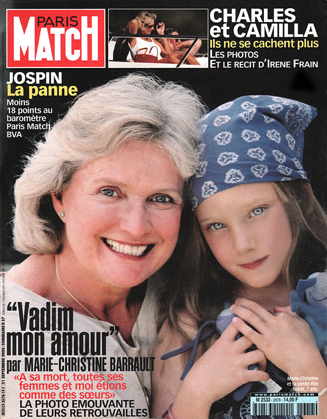 Couverture Paris match num�ro 2678 de Septembre 2000