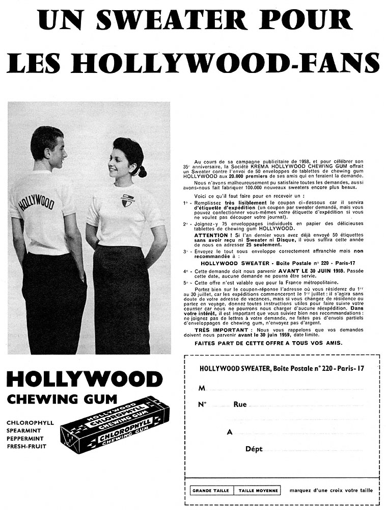 Publicit� Hollywood 1959
