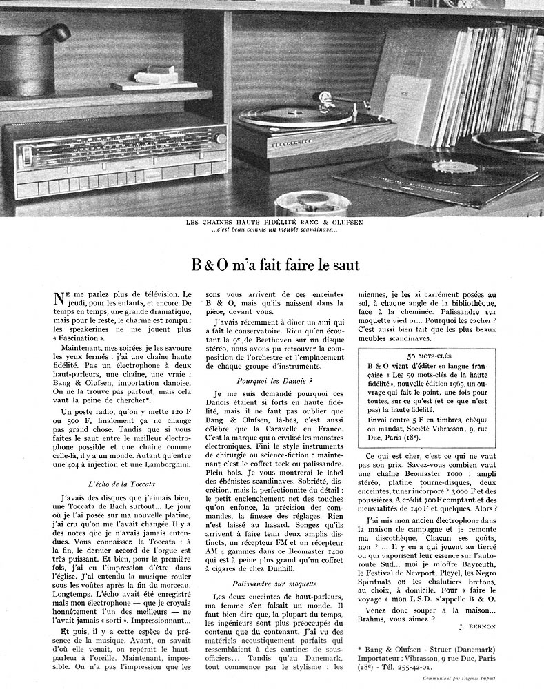 Publicit� Bang & Olufsen 1968