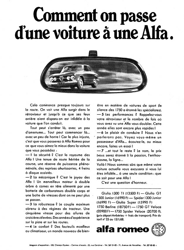 Publicit� Alfa Romeo 1968