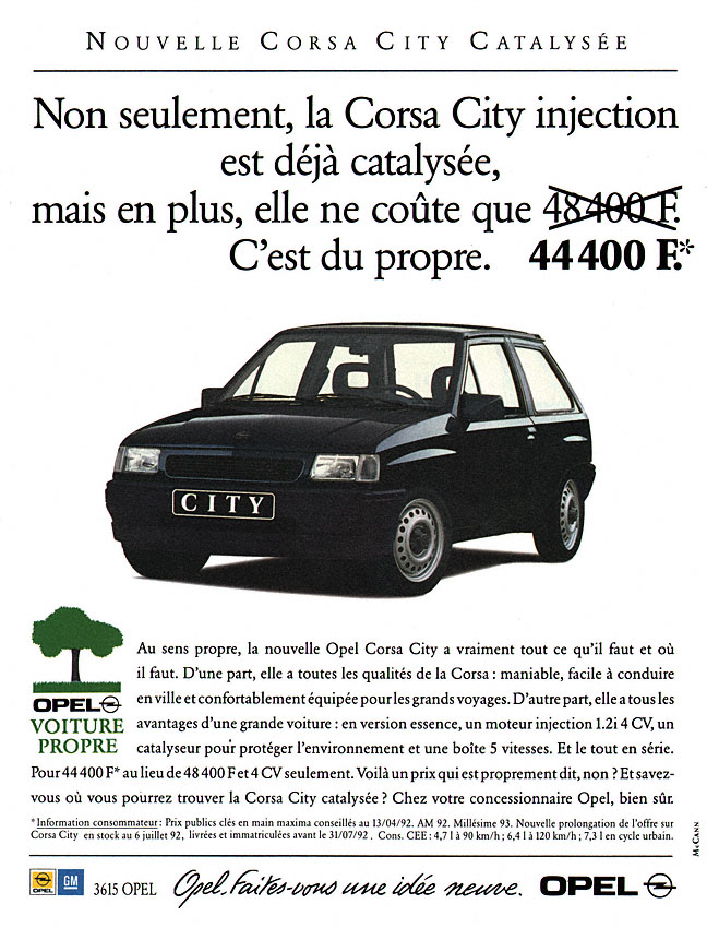 Publicit� Opel 1992