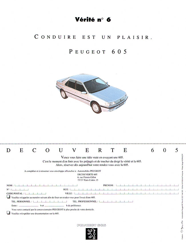 Publicit� Peugeot 1992