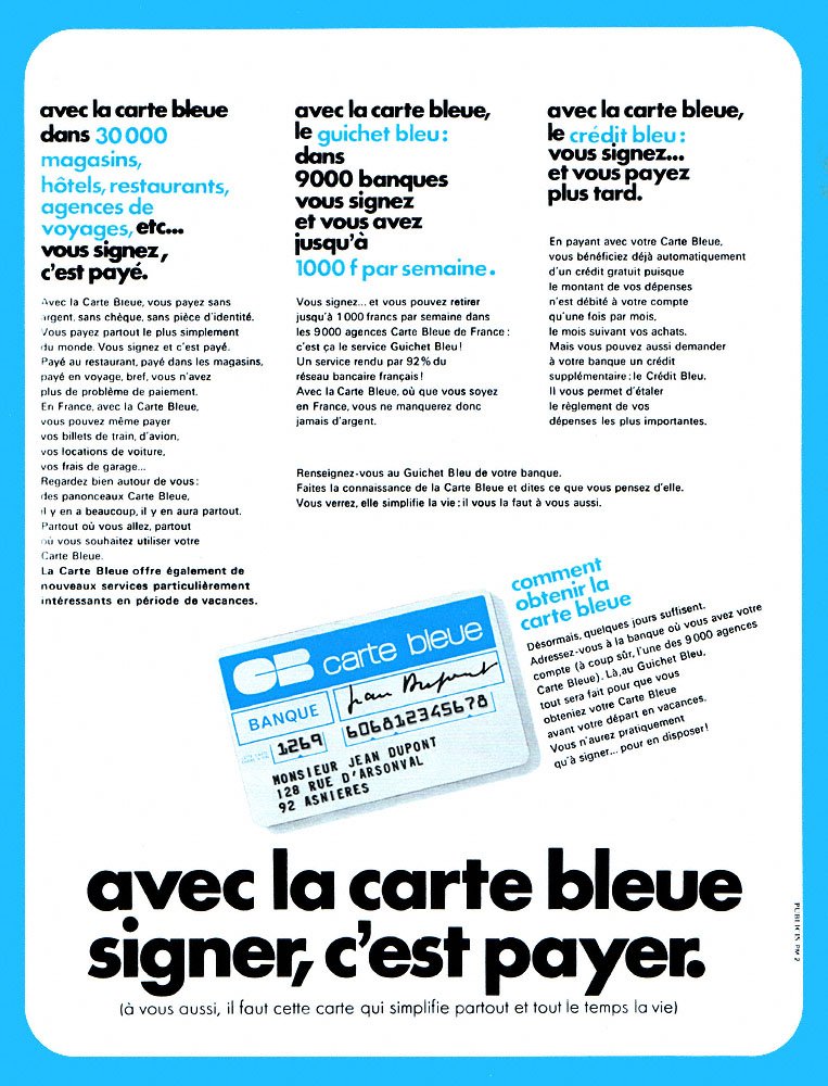 Publicit� Carte bleue 1969