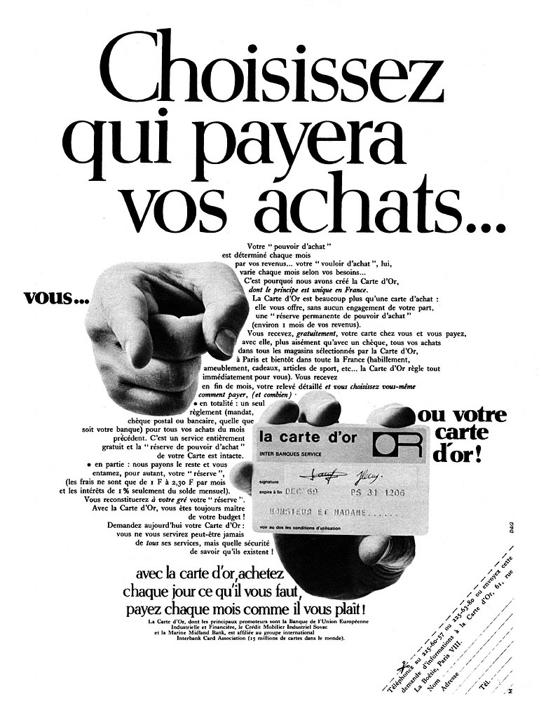 Publicit� Carte Or 1968