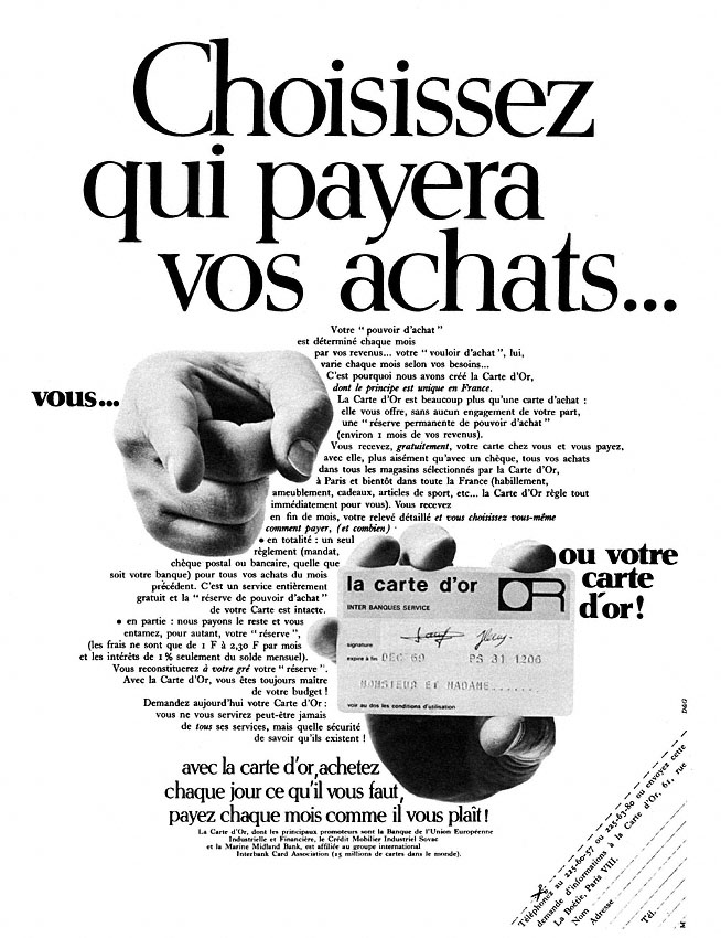Publicit� Carte Or 1968