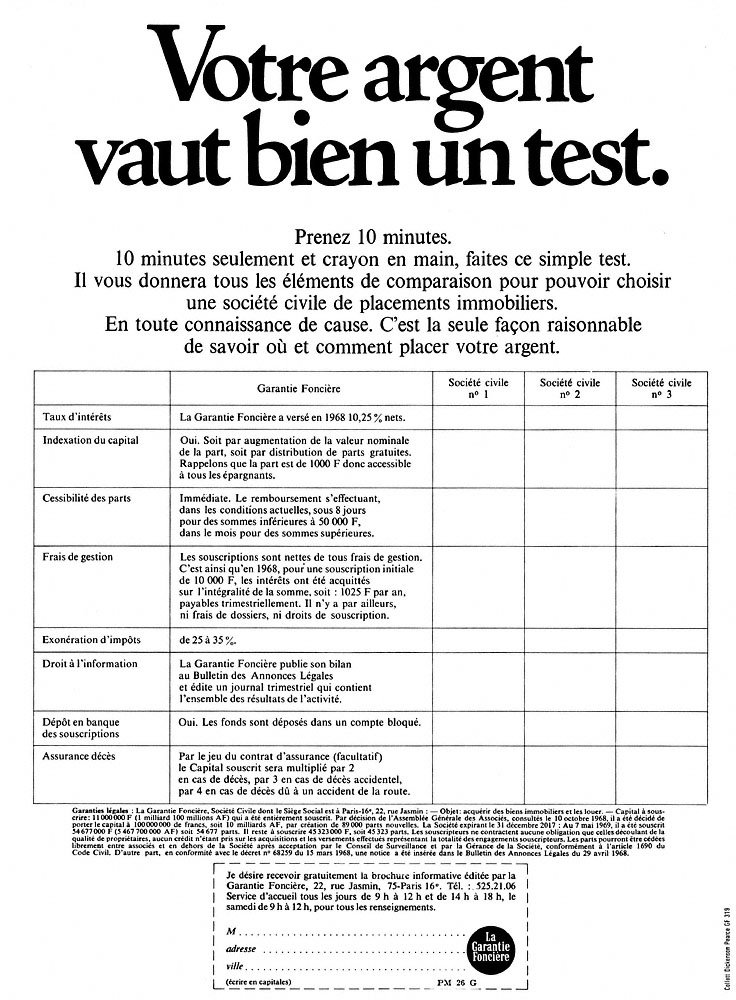 Publicit� Garantie fonci�re 1969