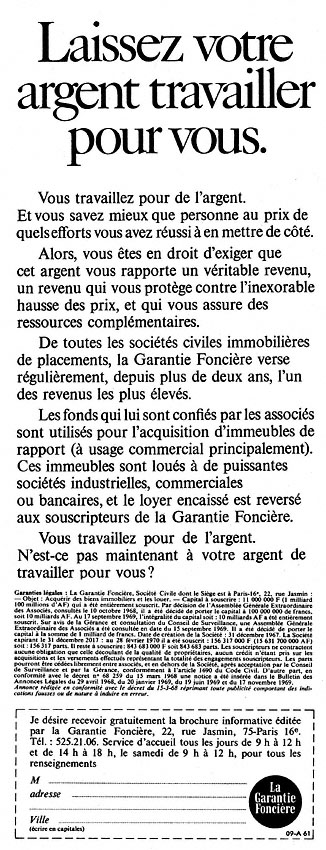 Publicit� Garantie fonci�re 1970