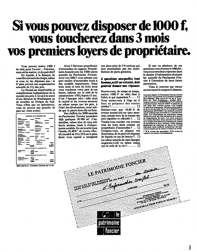 Publicit� Patrimoine Foncier 1970