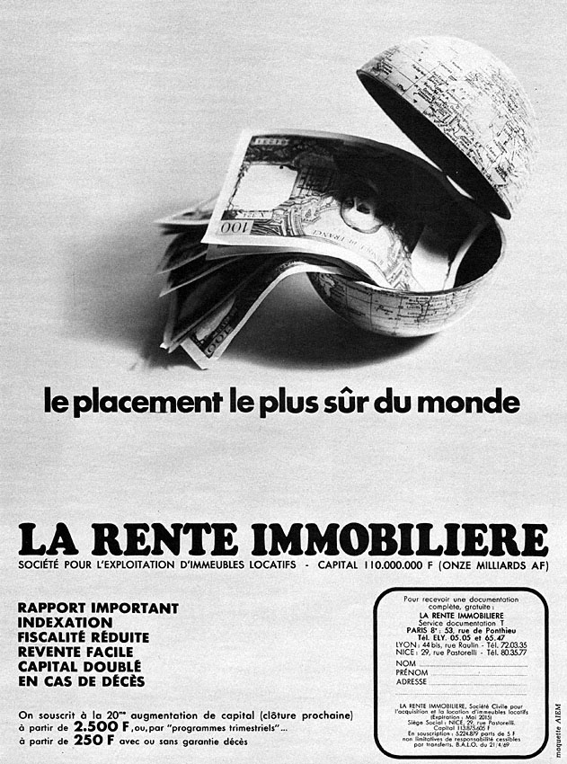 Publicit� Rente Immobili�re 1969
