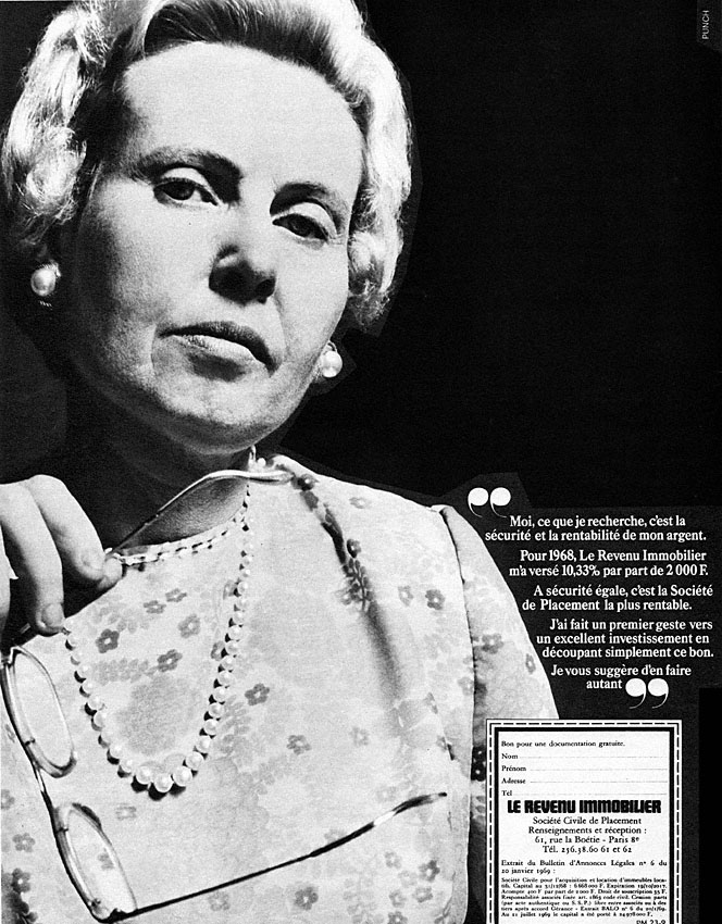 Publicit� Revenu Immobilier 1969