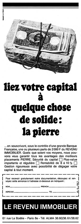 Publicit� Revenu Immobilier 1968
