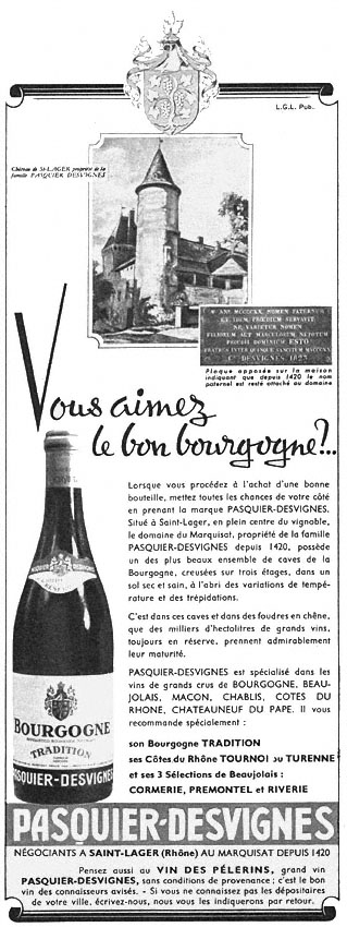Publicit� Pasquier-Desvignes 1955