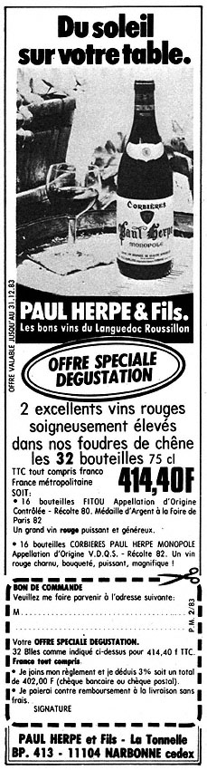 Publicit� ZxDivers Vins 1983