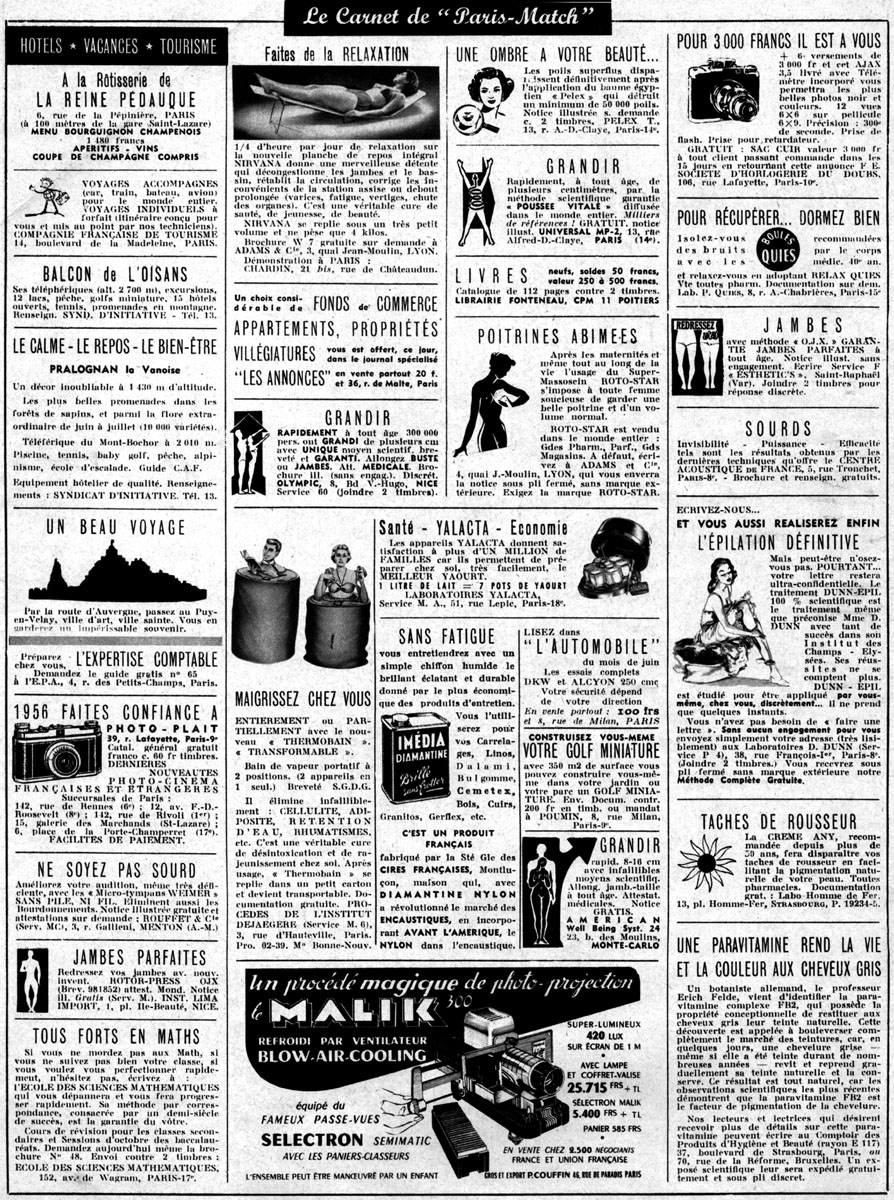 Publicit� Carnets Match 1956