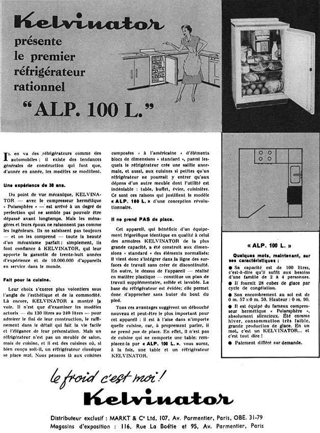 Publicit� Kelvinator 1953