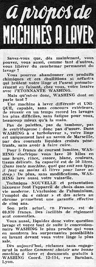 Publicit� Washing 1951