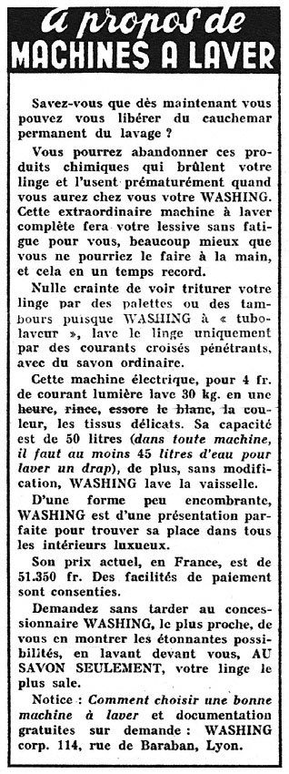 Publicit� Washing 1952