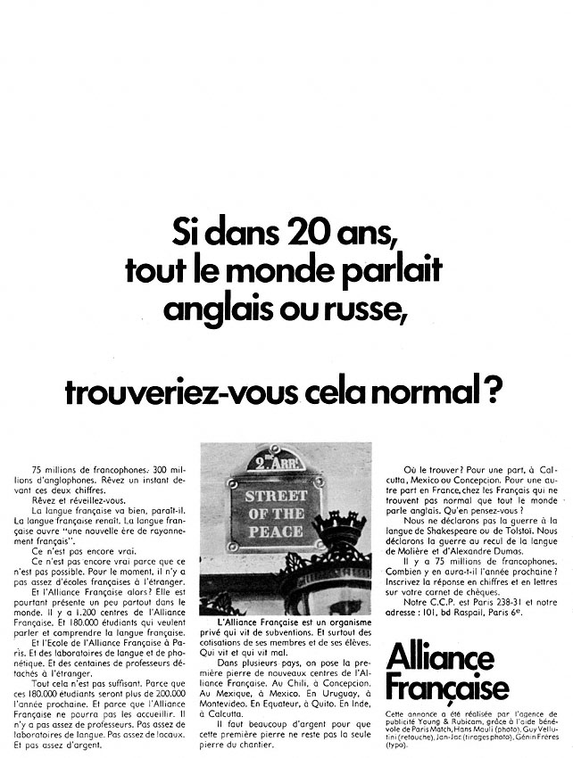 Publicit� Alliance Fran�aise 1969