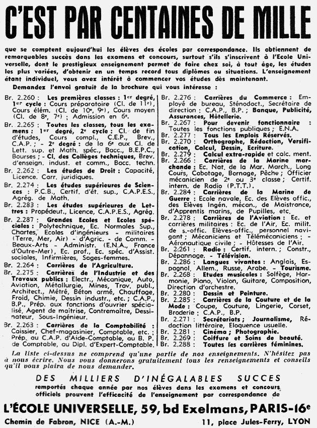 Marque Ecole Universelle 1956