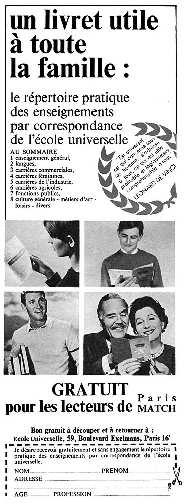 Publicit� Ecole Universelle 1968