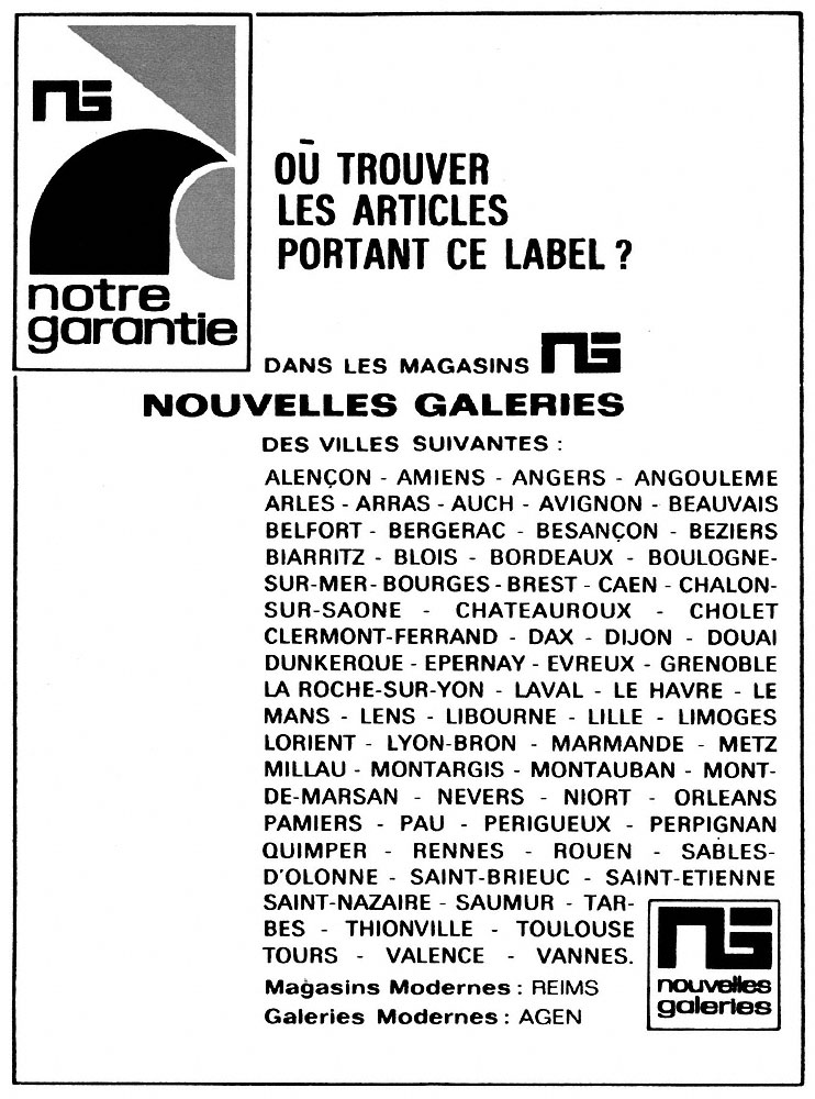 Publicit� Nouvelles Galeries 1968