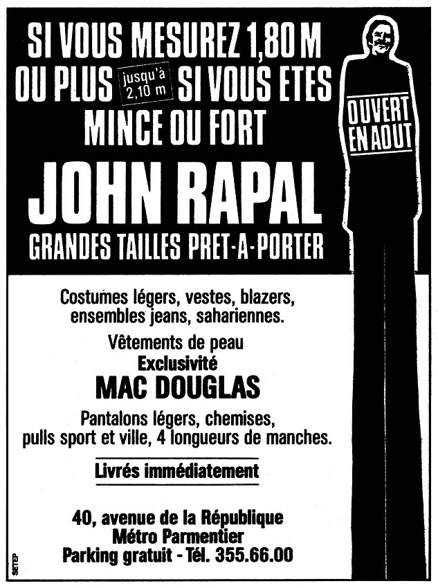 Publicit� John Rapal 1977