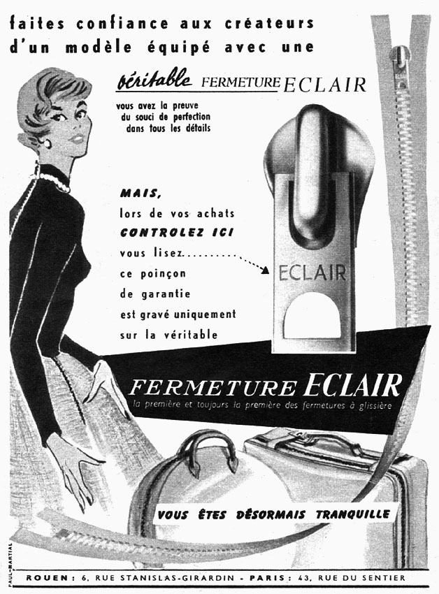 Publicit� Fermeture Eclair 1954
