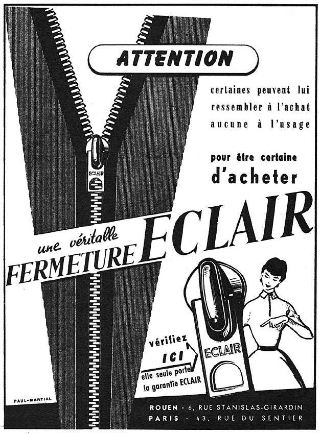 Publicit� Fermeture Eclair 1955