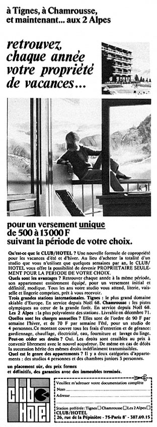 Publicit� Immo Montagne 1970
