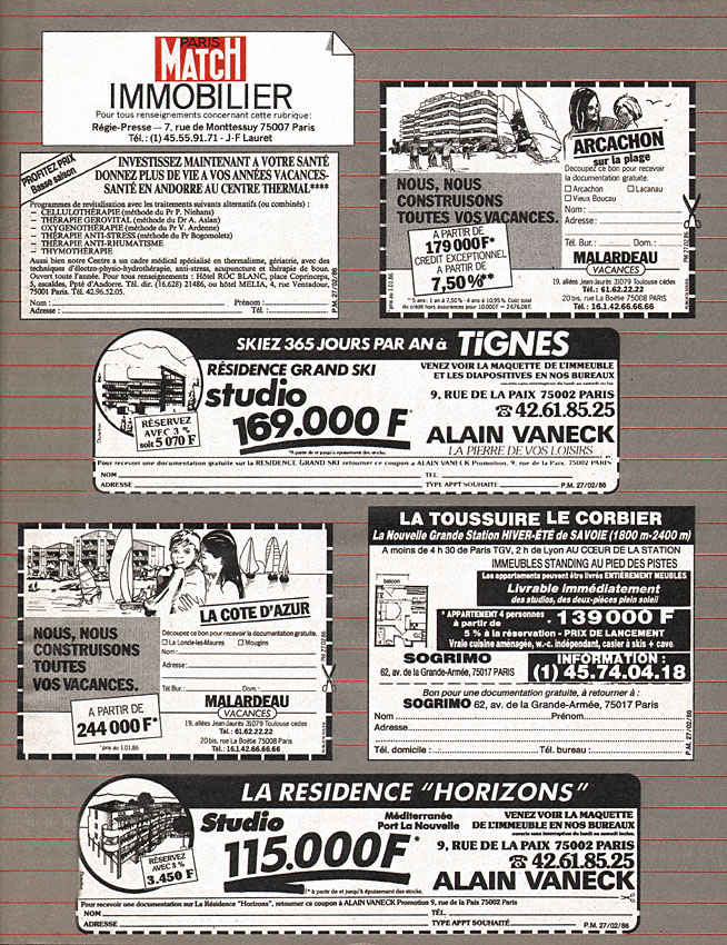 Publicit� Match Annonces 1986