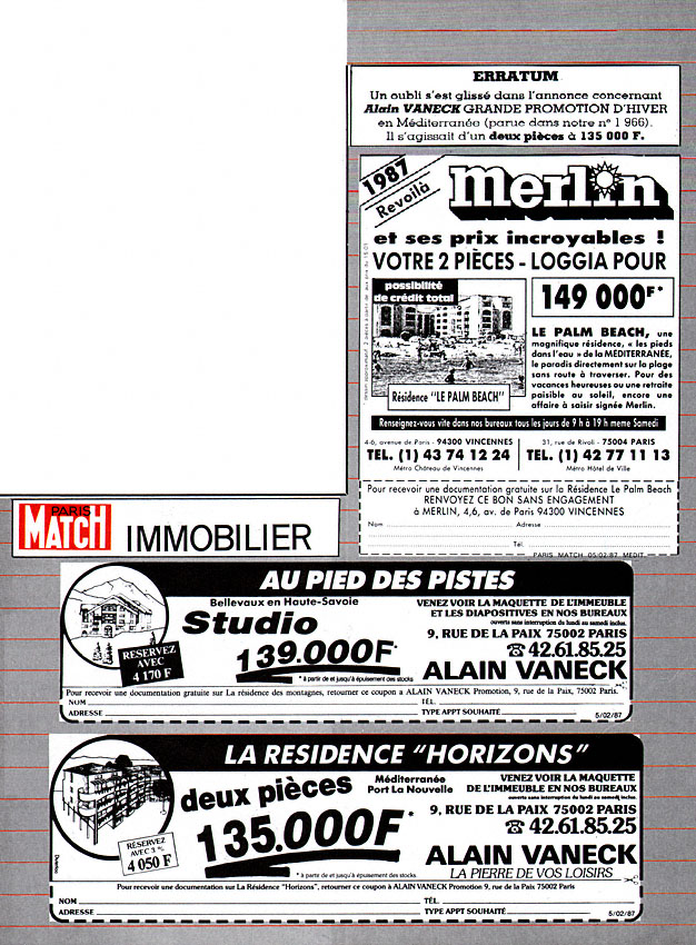 Publicit� Match Annonces 1987