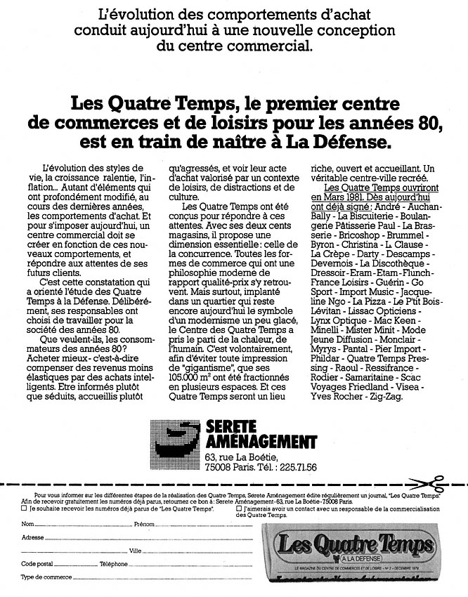 Publicit� Les Quatre Temps 1980