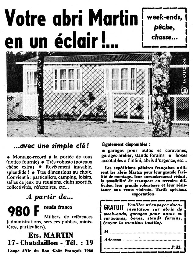 Publicit� Abris Martin 1967
