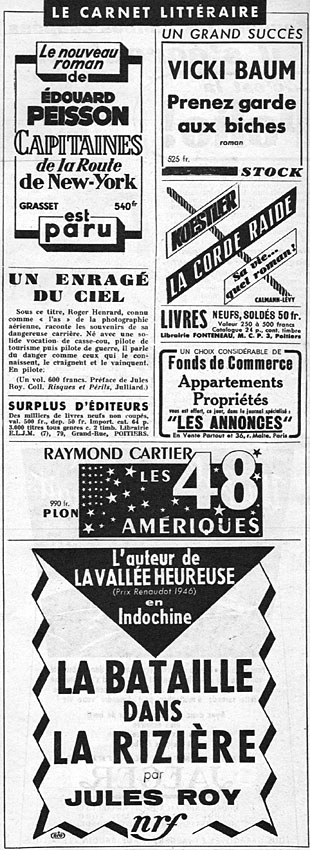 Publicit� Carnet Litt�raire 1953