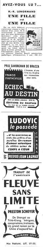 Publicit� Carnet Litt�raire 1950