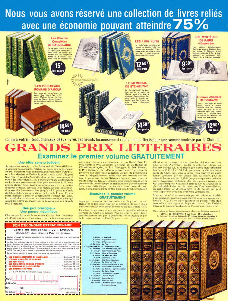 Publicit� Cercle du Bibliophile 1968