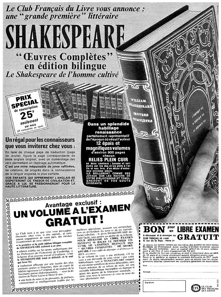 Publicit� Club Fran�ais du Livre 1969