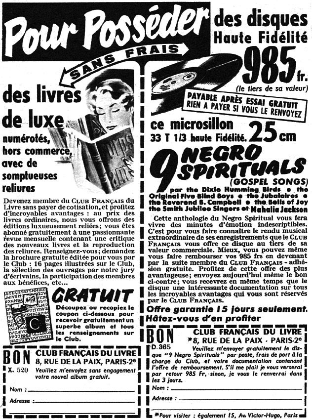 Publicit� Club Fran�ais du Livre 1957