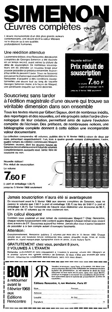 Publicit� Editions Rencontre 1968