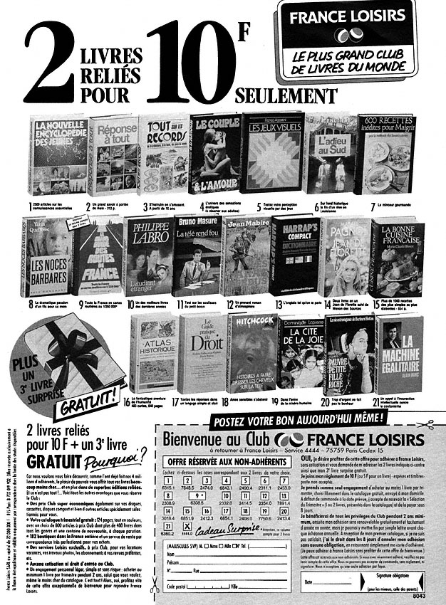Publicit� France Loisirs 1988