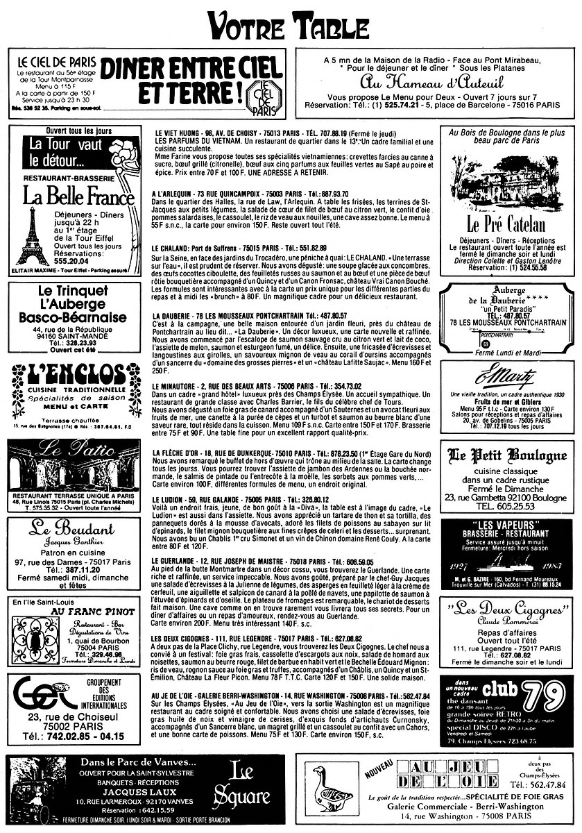 Publicit� Restaurants 1983