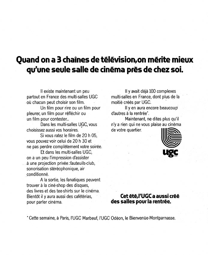 Publicit� Ugc 1973