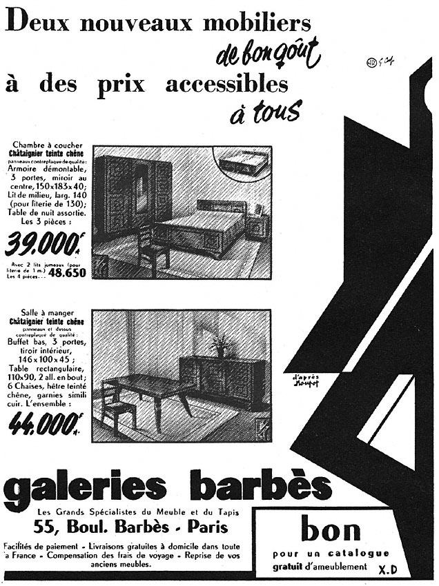 Publicit� Galeries Barb�s 1952
