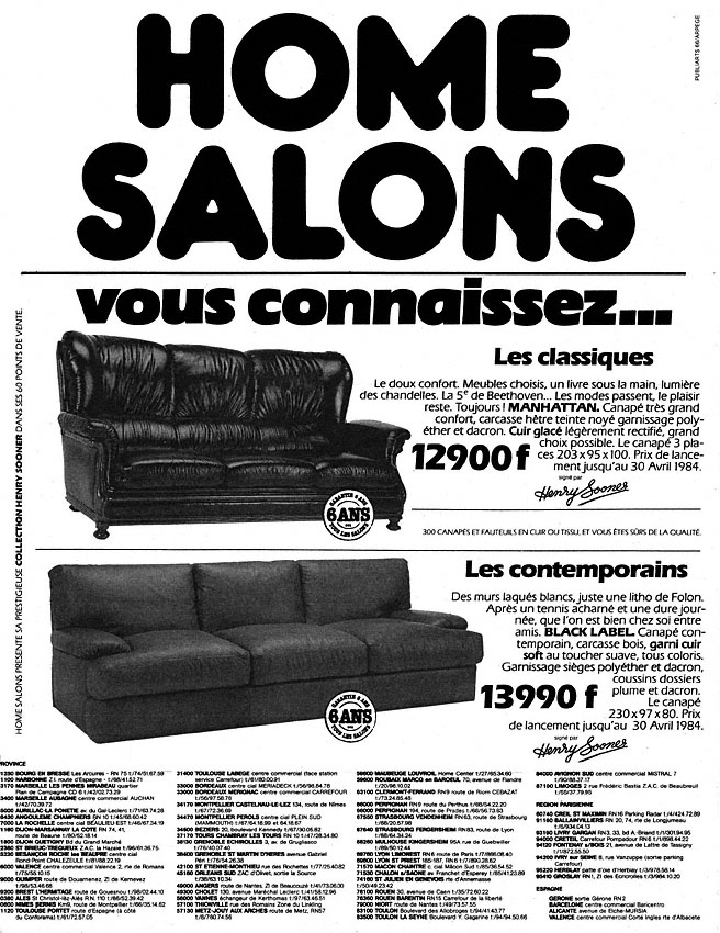 Publicit� Home Salons 1984