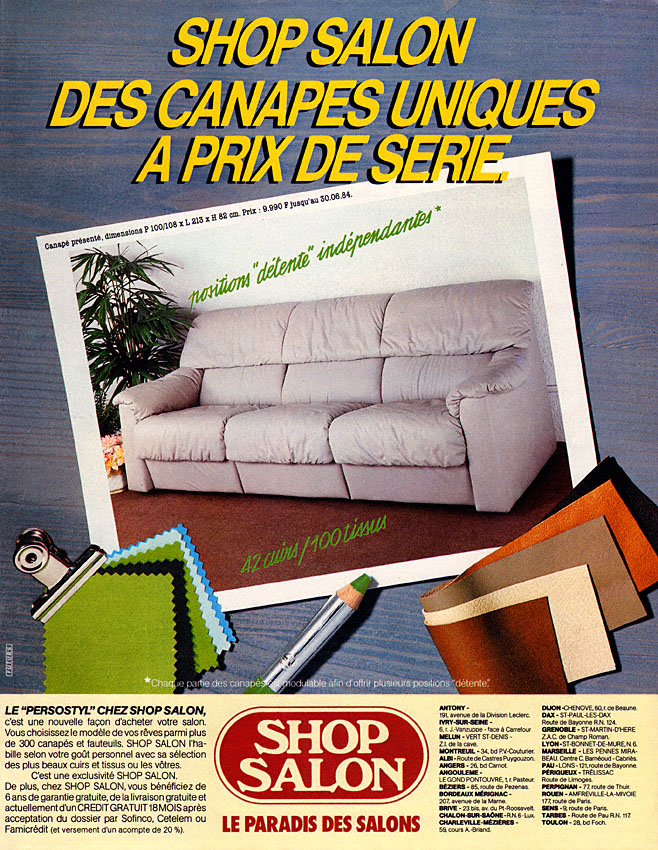 Publicit� Shop Salon 1984