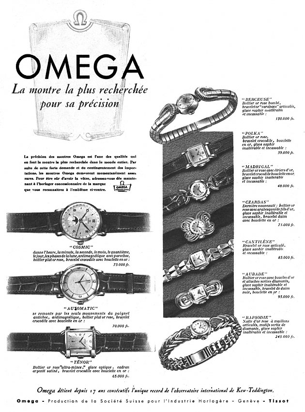 Publicit� Omega 1950