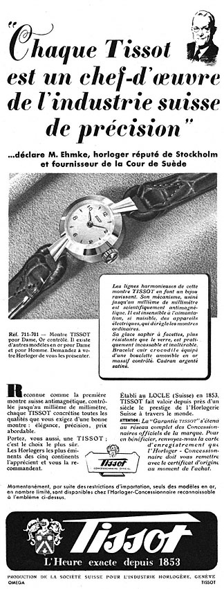 Publicit� Tissot 1952