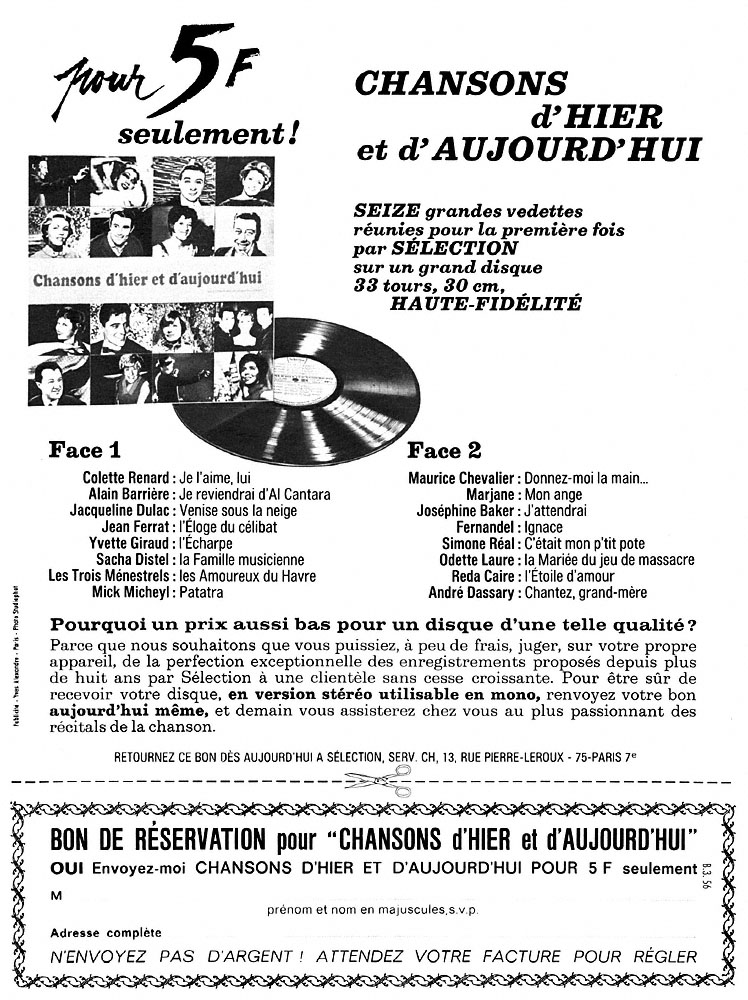 Publicit� Clubs Disques 1968