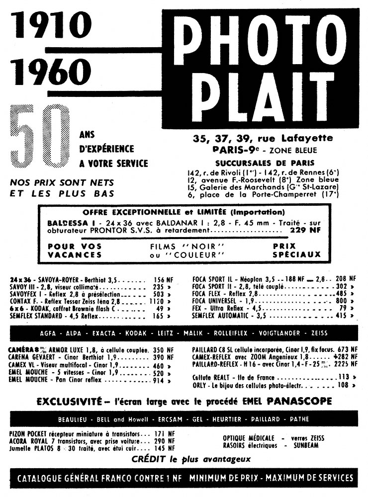 Publicit� Photo Plait 1960