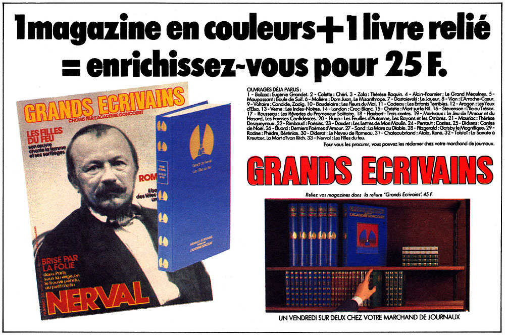 Publicit� Grands �crivains 1985